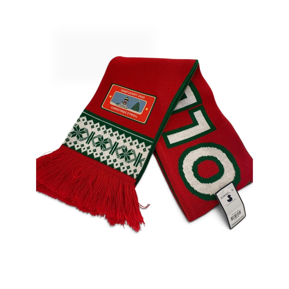 TownPool Nantucket 2025 Christmas Stroll Scarf Red Knit Fair Isle Fringed New